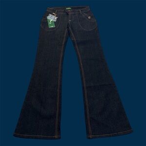 Womens Y2K  Dark Wash Flared Raw Selvage Denim Pants Photos For Measurements!